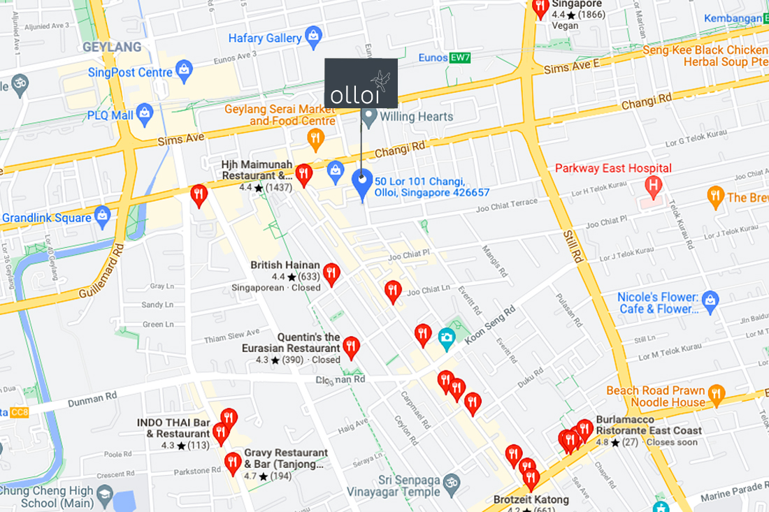 Suggestions of popular restaurants and food centers in the vicinity of Olloi Condo